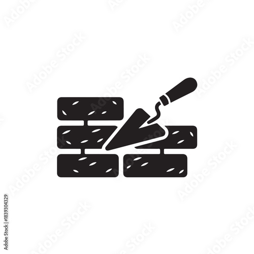 Bricklaying Icon Trowel and Brick Wall Illustration