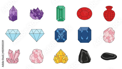 Colorful Collection of Gemstones and Crystals in Various Shapes and Colors for Jewelry and