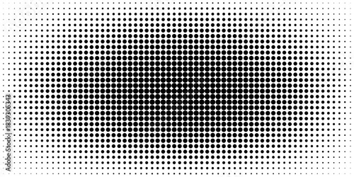 Dotted halftone texture background. Black and white pop art gradient overlay. Fading grunge gritty noise wallpaper. Weathered pixelated comic backdrop. Vector bitmap subtle vanishing surface