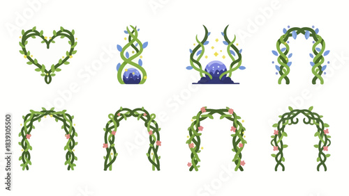 Elegant and Artistic Botanical Heart and Chain Designs with Vines and Flowers