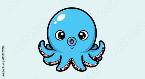Cute Blue Octopus Cartoon Character with Big Eyes and Tentacles.
