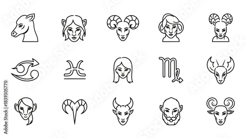 Minimalistic Zodiac Symbols Collection Featuring Line Art Illustrations of Various Astrological