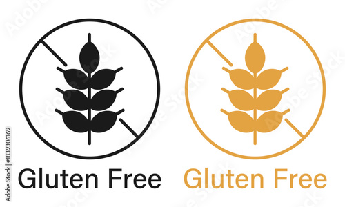 シンプルなグルテンフリー表記アイコンセット（黒・ゴールドの2色展開）