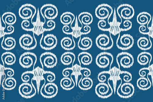 Art of traditional ethnic ikat motif fabric pattern geometric .Ikat embroidery Ethnic oriental blue color background wallpaper. Abstract,vector.Texture,decor.