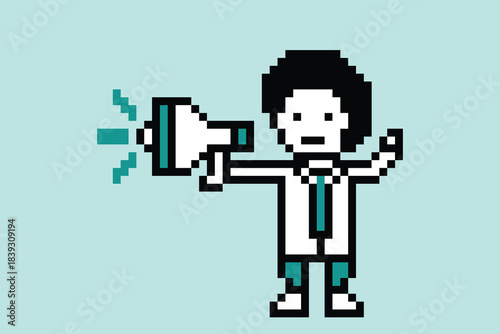 Cartoon background doctor or scientist man game care medicine decoration pharmacist male doctor uniform hospital 8 bit male pixel art 8bit vector.
