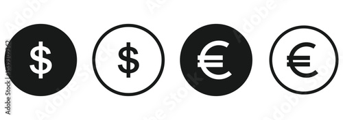 Dollar and euro financial icon illustration, showing online payment symbols, digital wallet graphics, currency signs, and earnings coin visuals, suitable for banking, finance, and economic design 