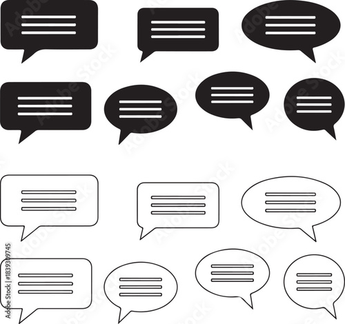 Speech bubble icons vector collection for online communication, messaging apps, and web design interfaces.