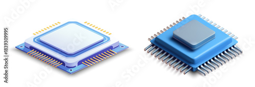 3d cpu microchip processors isolated on white