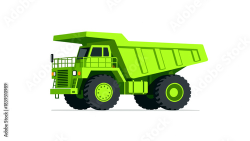 Green dump truck illustration on white background for construction  