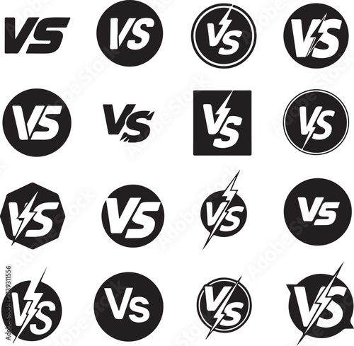 Collection of diverse vs versus logos and icons, featuring lightning bolts to represent competition and battle.