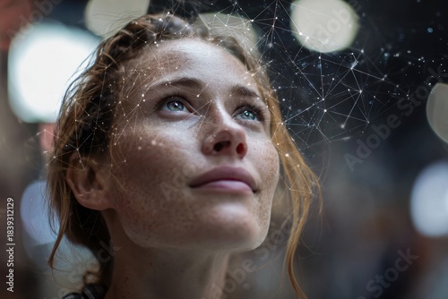 Thoughtful Woman Envisions Digital Connectivity Future