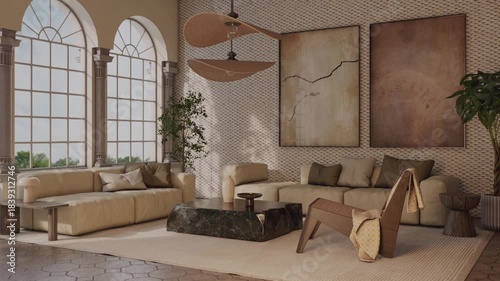 3d video rendering footage contemporary interior modern design. Stylish interior house movie clip