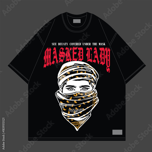 masked girl tshirt design for street wear clothing print