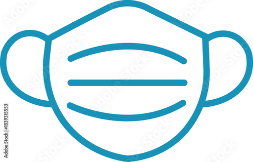 Teal blue medical surgical face mask outline icon symbolizing healthcare protection personal safety and virus prevention during public health concerns