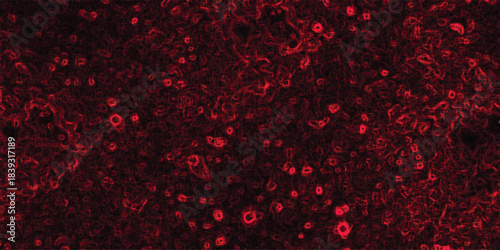 Intense Red Abstract Cellular Texture with Dark Background and Organic Pockmarked Surface for Medical or Science Concepts
