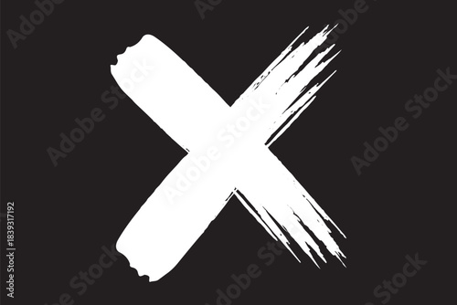 X black mark   in grunge style. Hand drawn crossed brush strokes. Crosshairs symbols in brush style with black ink splashes. Cross sign graphic symbol. Vector X mark , grunge graphic