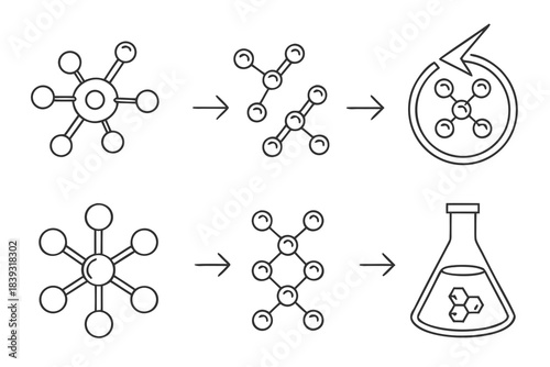 Thin Line Chemical Reaction Process Icon Set  Whit Vector Icon Set