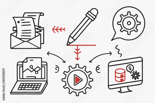 Minimal Creative Production Workflow Icon Set  Pur Vector Icon Set