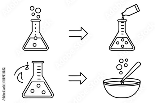 Thin Line Chemical Reaction Process Icon Set  Whit Vector Icon Set