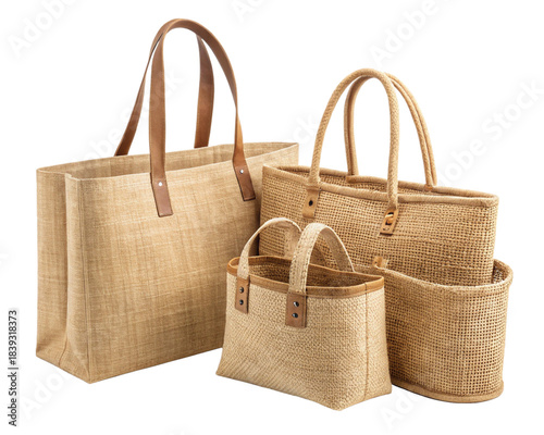 Jute handbags isolated on white background