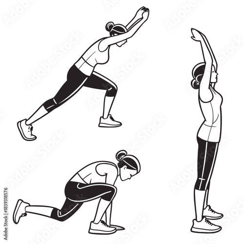 Smooth Outline Fitness Warm Up Exercise Icon Set Vector Icon Set