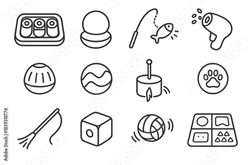 Pet Play Devices. Active Pet Play Devices linear set: smart puzzle tray, wobble toy, LED motion lure, treat launcher, scent dispenser, auto-chase ball, pop-up teaser, paw-press pad