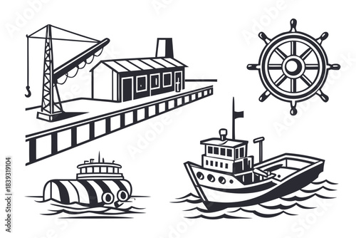 Clean Vector Harbor   Dock Facility Symbol Icon Se Vector Icon Set