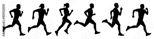 group athletes running silhouette illustration