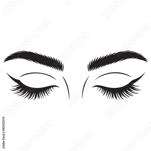  Stylized Human Eye with Eyelashes and Eyebrow Line Art