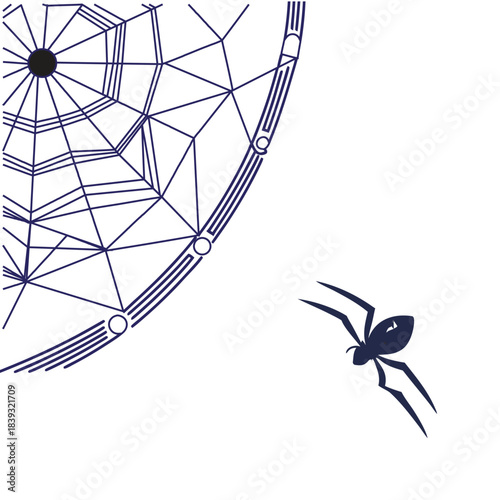 Geometric Spider Web with Stylized Spider – Minimal Line Art Illustration