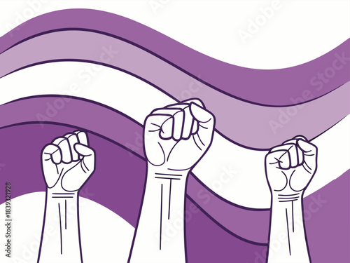 Raised Fist Illustration – Unity and Strength Symbol with Abstract Purple Background