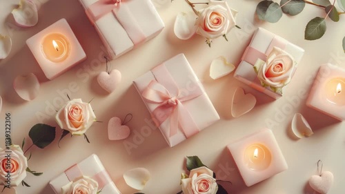 A bouquet of roses and candies arranged for Valentine's Day