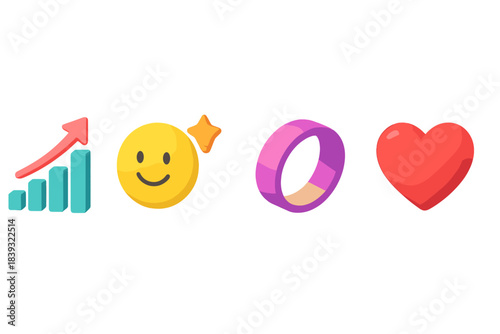 3D Wellbeing Icons. Wellbeing Habit Prompts flat isometric set: steady-growth icon, small-win mote, commitment band.