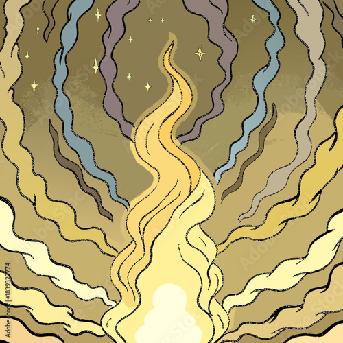 Bright cosmic flame burning with colorful smoke