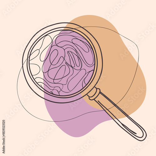Magnifying glass examining abstract brain concept