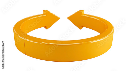 Yellow circular arrow symbol glossy 3D style isolated on transparency background representing cycle process or refresh concept modern and dynamic design suitable for business or technology themes