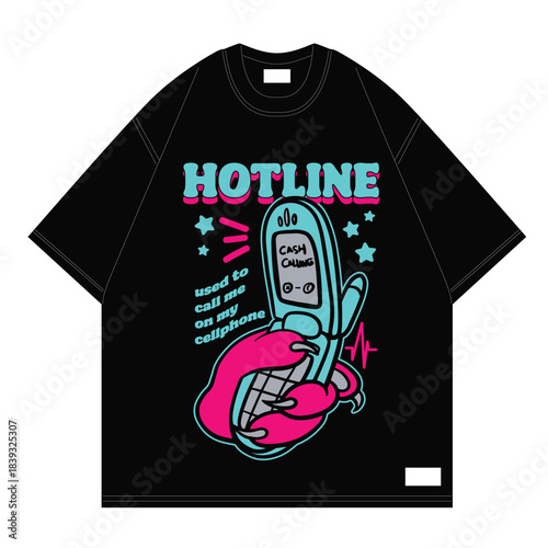 pink claw holding vintage cellphone for streetwear clothing