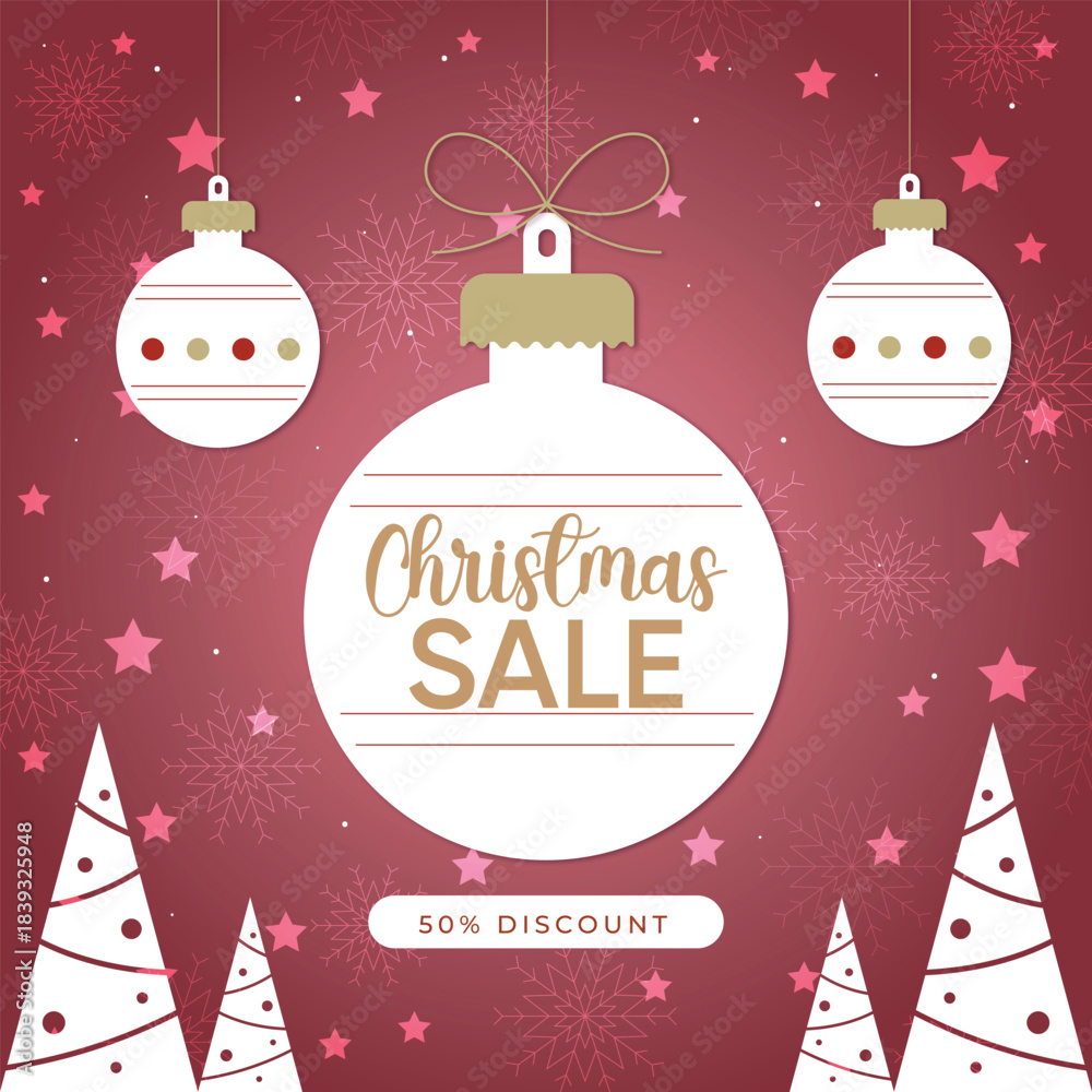 Naklejka premium Festive Christmas Sale Promotion with Ornaments and Stars