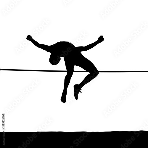 Dynamic silhouette of high jumper soaring over bar demonstrating athletic prowess and determination, perfect for sports, fitness, and motivational themes