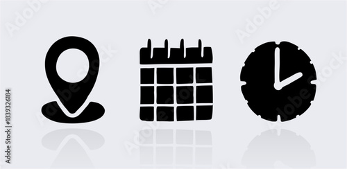 date time location place venue icon vector set 
