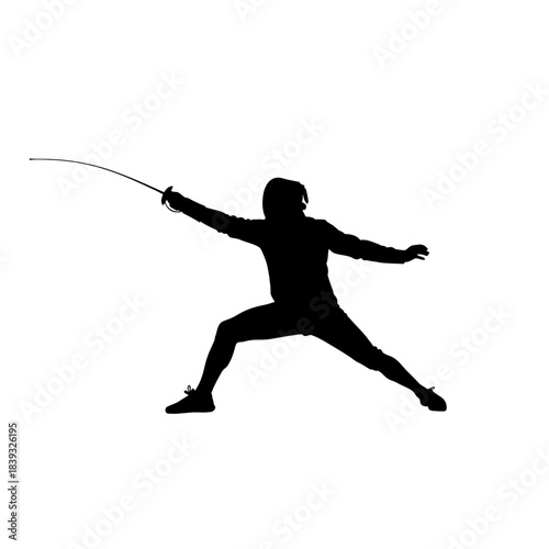 Dynamic silhouette of a fencer lunging with foil, embodying focus, precision, and competitive spirit for sports branding and athletic achievement visuals
