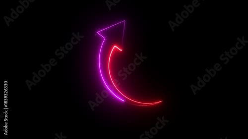Neon business graph animation. Glowing neon arrow business graph icon animation on black background.