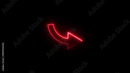 Neon business graph animation. Glowing neon arrow business graph icon animation on black background.