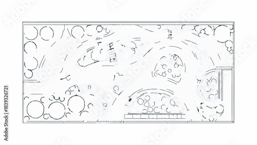 Top View Landscape Design Plan Vector Illustration. Black and white architectural drawing.