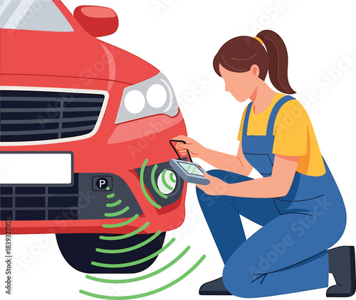 Woman calibrating robotic sensors