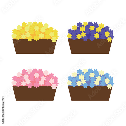 プランターのカラフルな花のイラスト素材