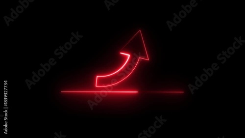 Neon business graph animation. Glowing neon arrow business graph icon animation on black background.