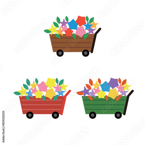 ３色のフラワーワゴンのイラスト素材
