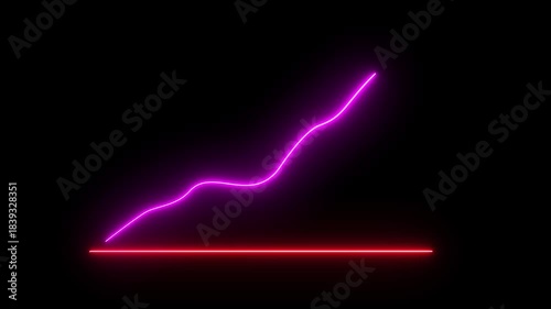 Neon business graph animation. Glowing neon arrow business graph icon animation on black background.
