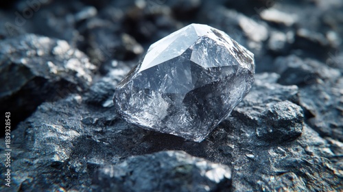 In the foreground, a transparent quartz crystal sparkles, symbolising the purity of nature and highlighting the environmental issue of soil pollution — the perfect atmospheric backdrop  